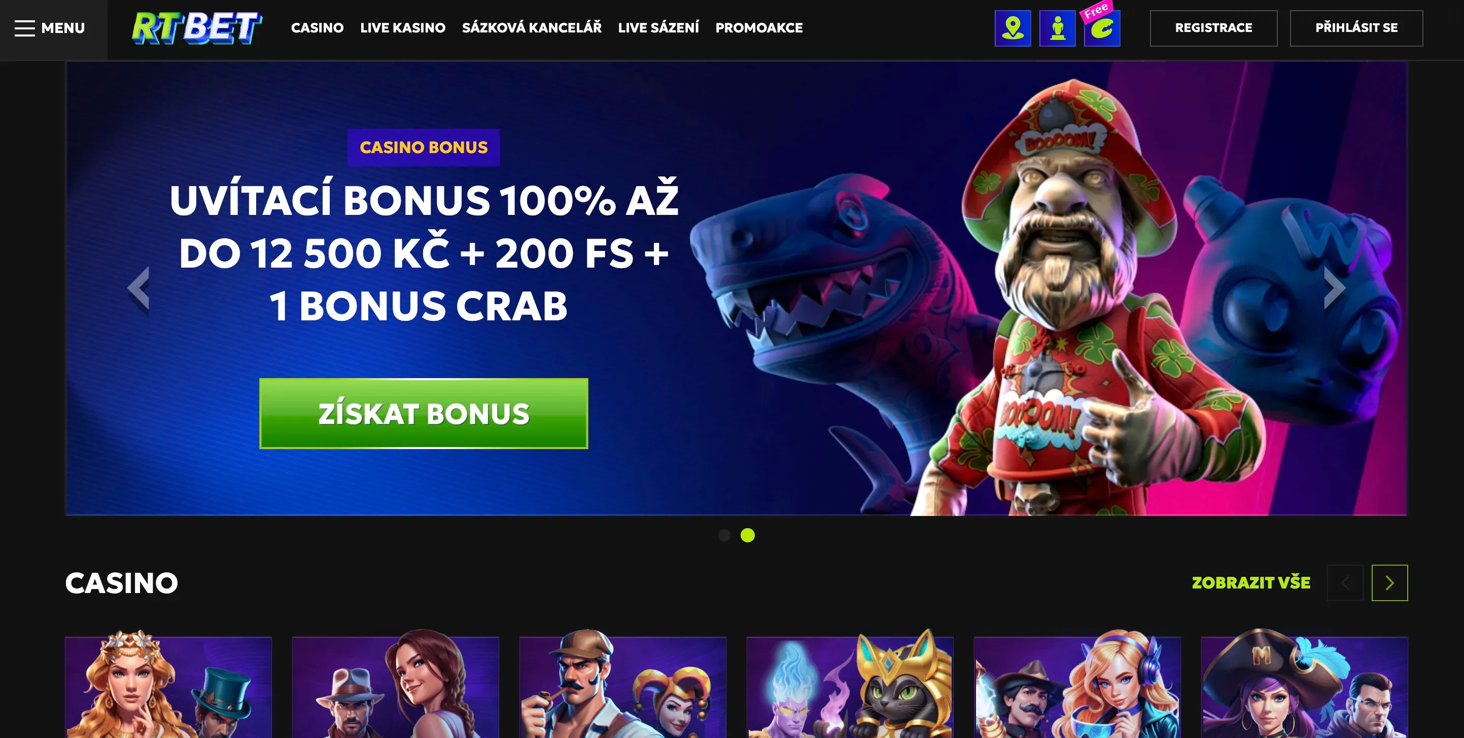 Domovská stránka RTBet casino